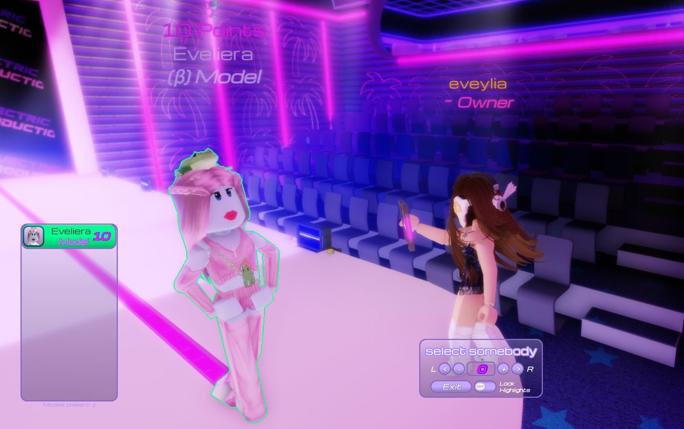 Point assignment screen with a model named Eveliera receiving 10 Points