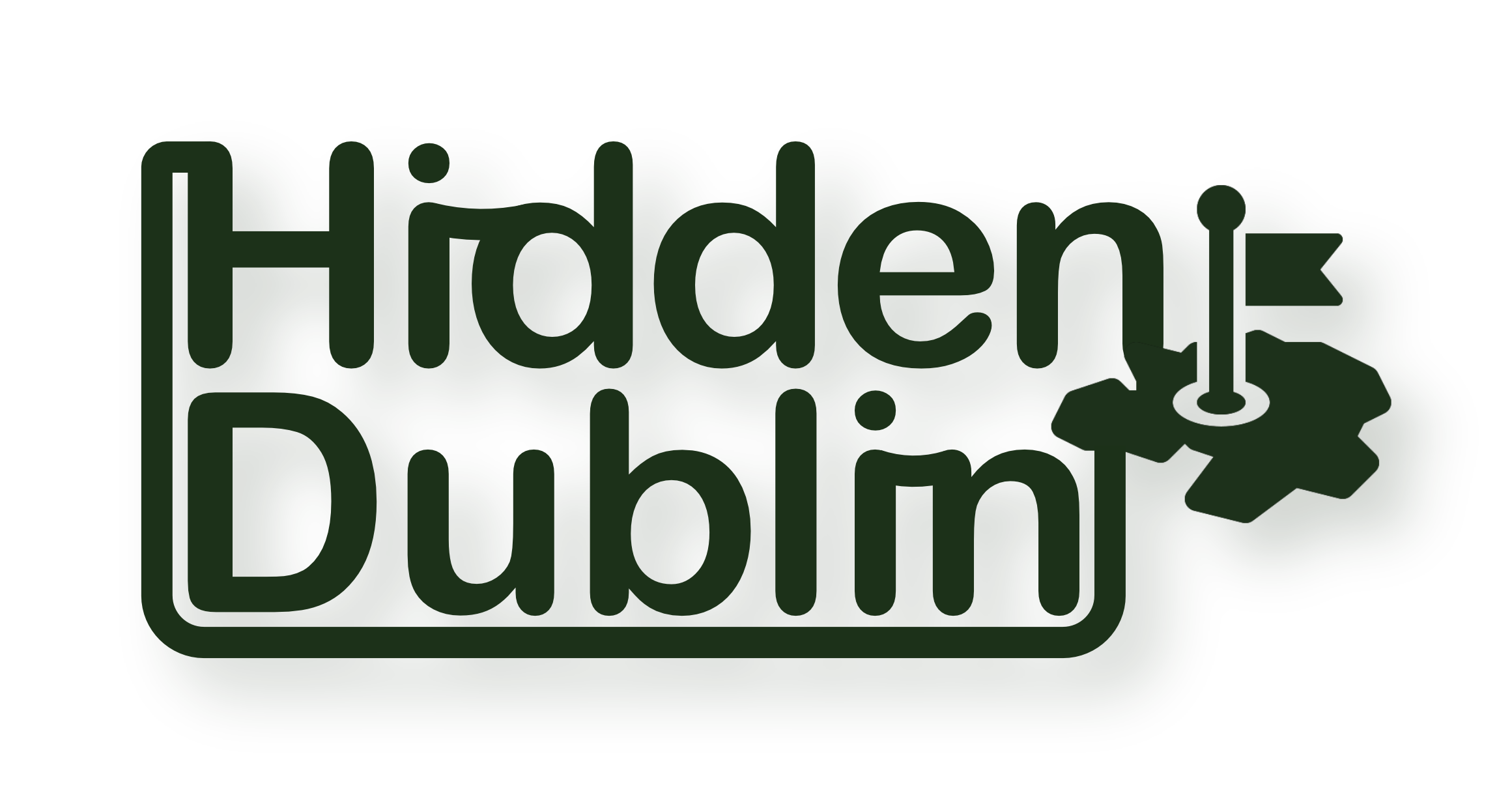 Hidden Dublin wordmark in dark moss green with rounded letterforms and a puzzle-piece symbol suggesting discovery