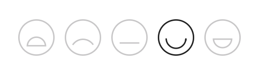 Early sketches of the five-level smiley face scale, exploring expressions and weights